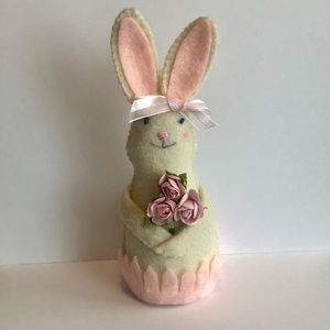 Hand-Sewn Bunny Art Doll with Pink Roses Hand Made